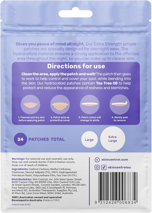 Skinova Skin Control Overnight Acne Healing Patches – Tea Tree Oil Blemish Dots for PM Skin Recovery (24 Count)