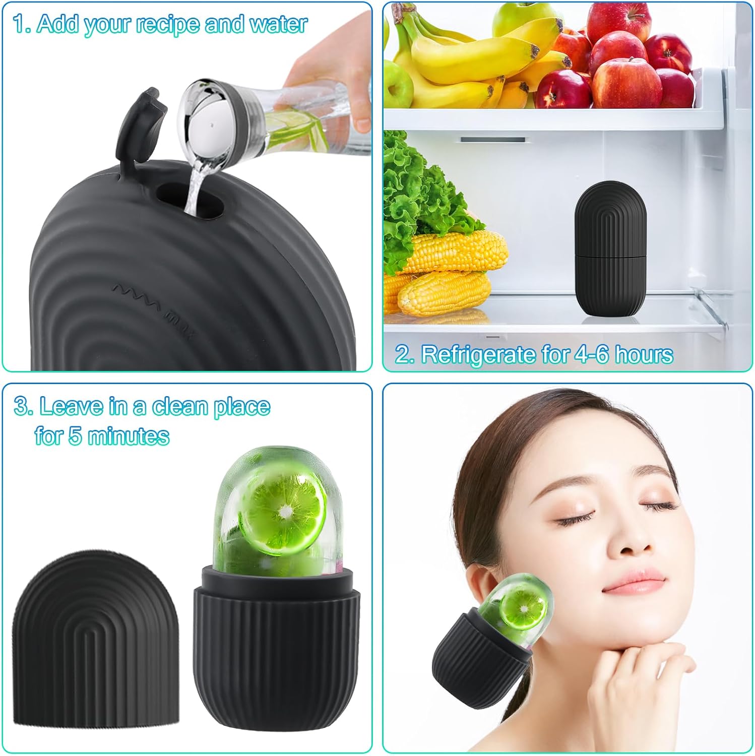 Skinova Reusable Ice Therapy Roller – Cooling Relief for Facial Puffiness, Eye Strain & Daily Stress (Black)